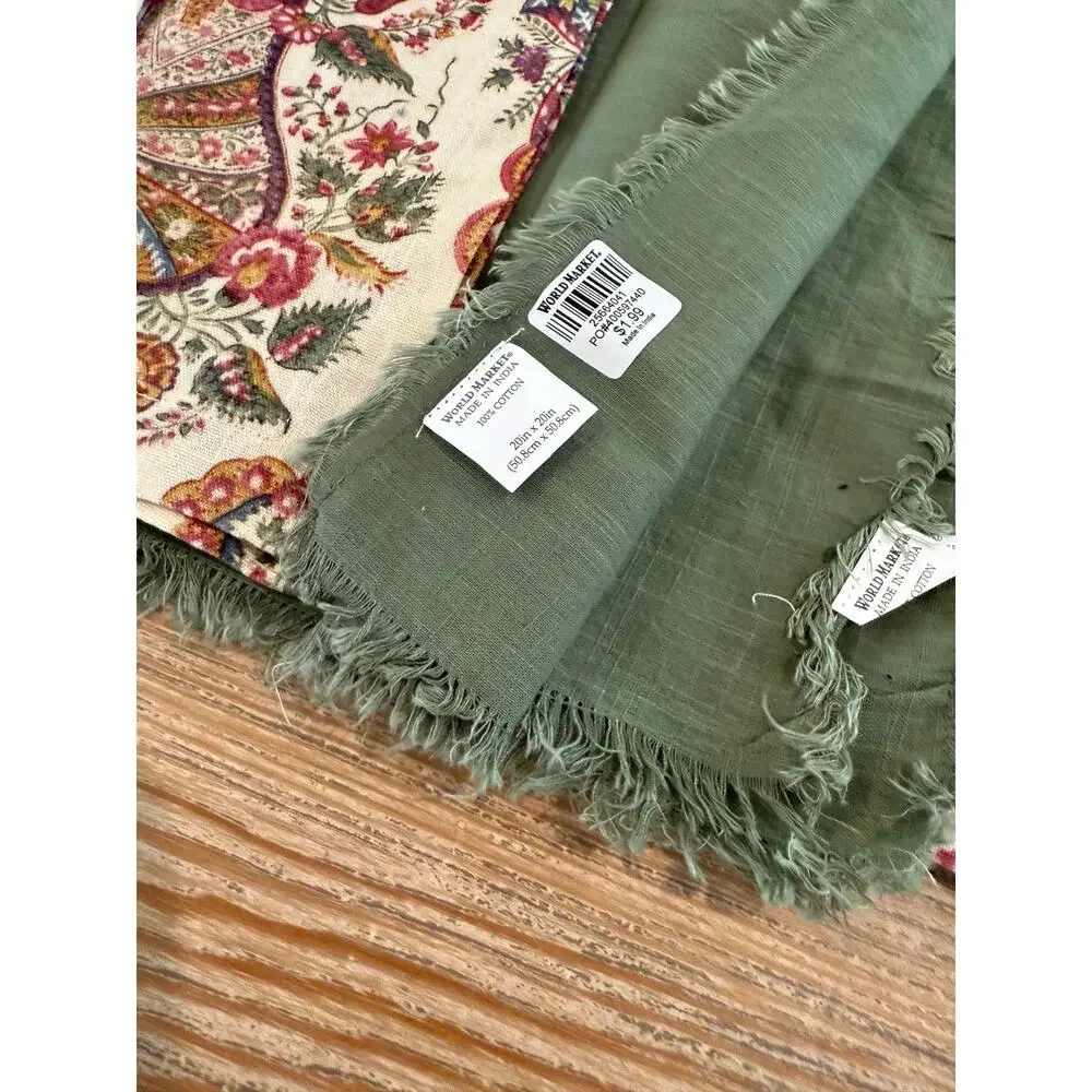 Set of 8 Boho Print Cotton Napkins World Market Sage Green